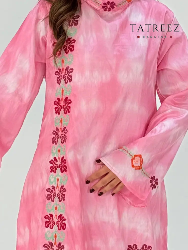 Rana - Eye-Catching Tfta Silk Abaya: Handmade with Beautiful Flower Embroidery One size Clothing & Wearables