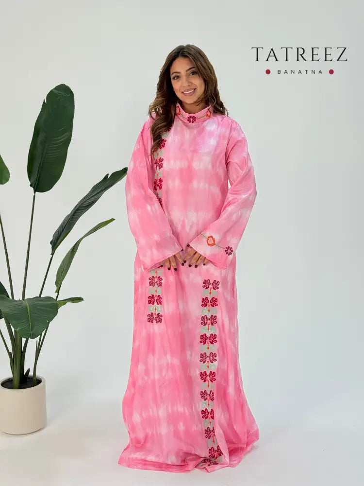 Rana - Eye-Catching Tfta Silk Abaya: Handmade with Beautiful Flower Embroidery One size Clothing & Wearables