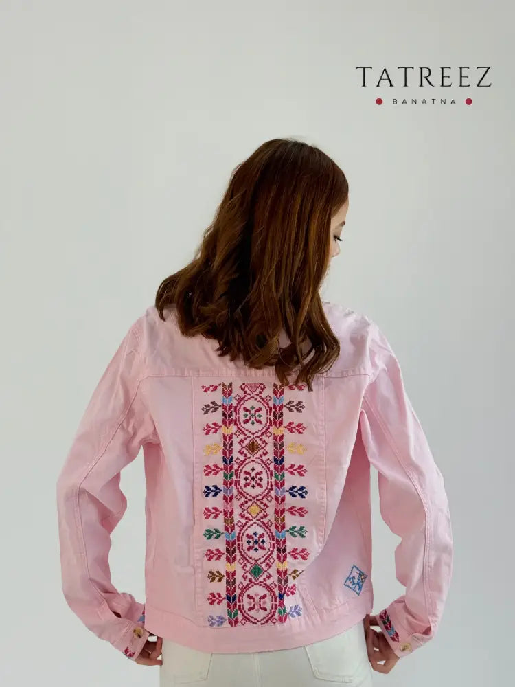 Rose Chic Denim Jacket | Embroidered Pink Jacket with Elegant Back Design Clothing & Wearables