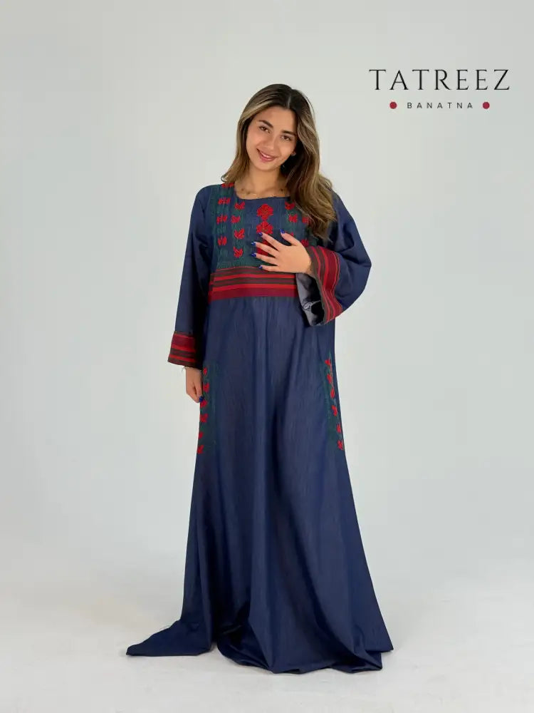Sarina Jeans Abaya Dress – Modern Elegance with Handmade Embroidery One size Clothing & Wearables