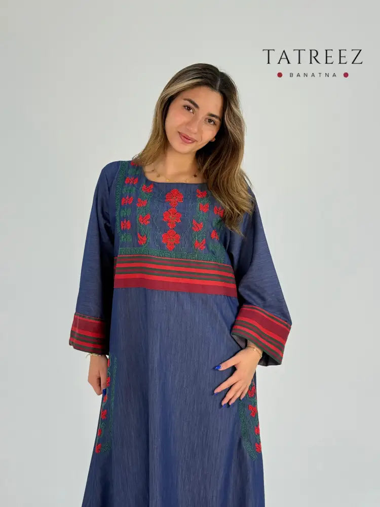 Sarina Jeans Abaya Dress – Modern Elegance with Handmade Embroidery One size Clothing & Wearables