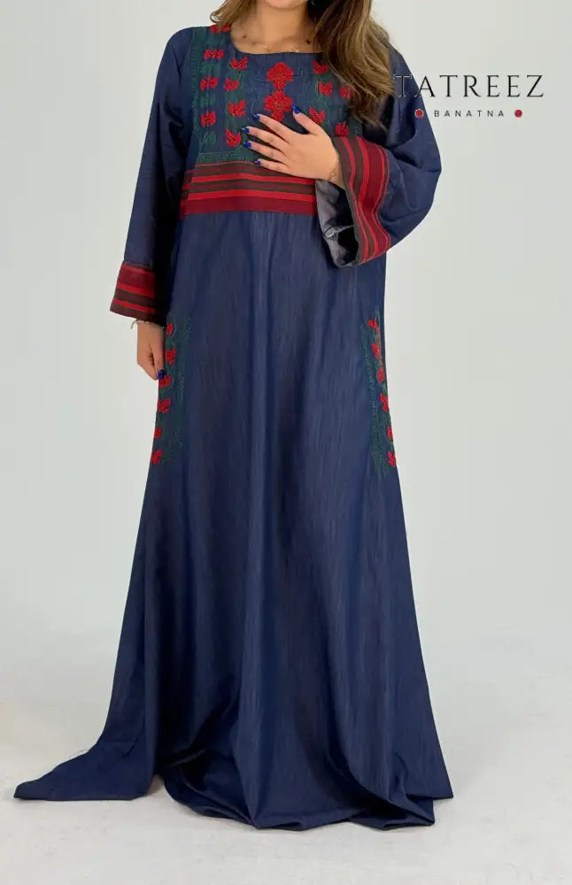 Sarina Jeans Abaya Dress – Modern Elegance with Handmade Embroidery One size Clothing & Wearables