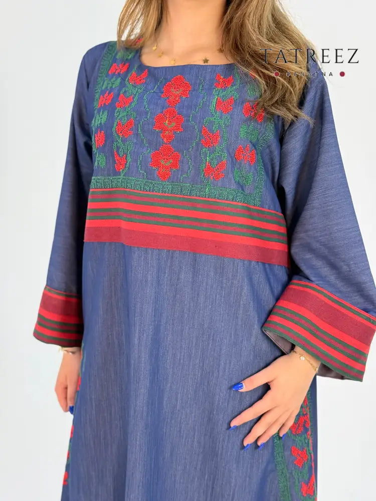 Sarina Jeans Abaya Dress – Modern Elegance with Handmade Embroidery One size Clothing & Wearables