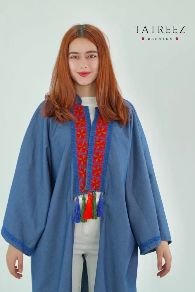 Sidra: Elegant Handmade Denim Bisht with Front Embroidery One size Clothing & Wearables