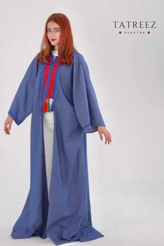 Sidra: Elegant Handmade Denim Bisht with Front Embroidery One size Clothing & Wearables