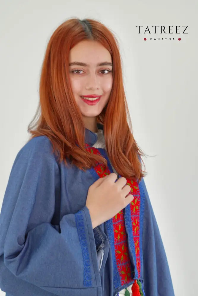 Sidra: Elegant Handmade Denim Bisht with Front Embroidery One size Clothing & Wearables