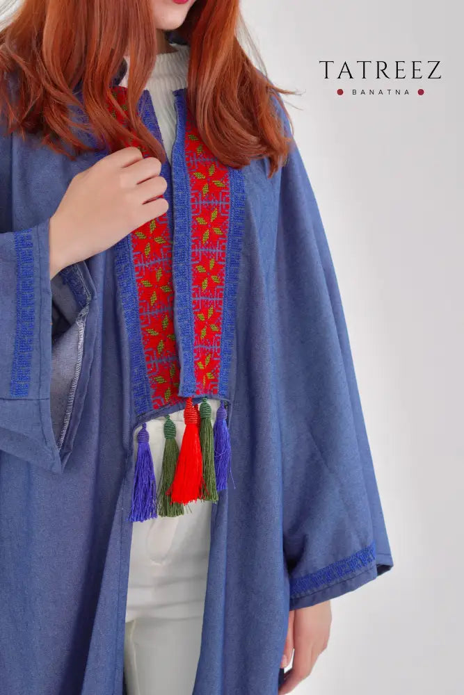 Sidra: Elegant Handmade Denim Bisht with Front Embroidery One size Clothing & Wearables