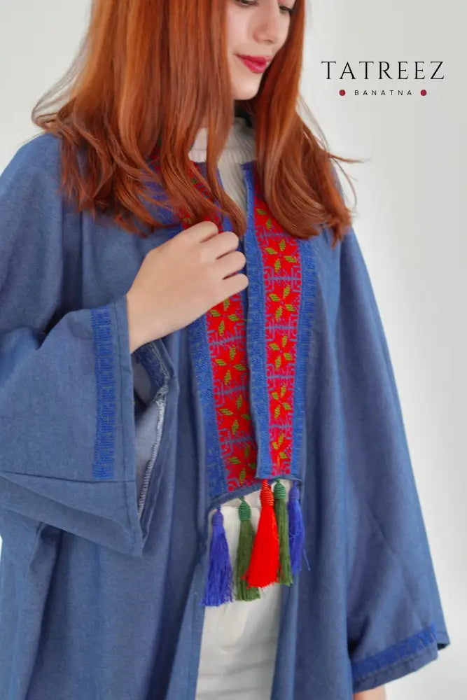 Sidra: Elegant Handmade Denim Bisht with Front Embroidery One size Clothing & Wearables