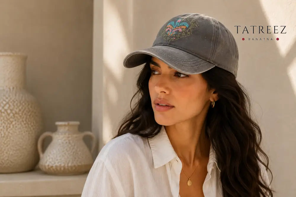 Silver Velvet Hat – Vibrant Handmade Palestinian Tatreez - Clothing & Wearables