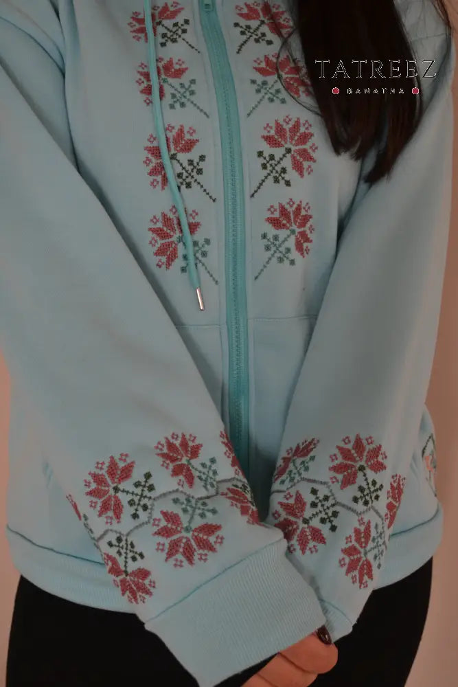Skyline Elegance Hoodie with Handmade Palestinian Embroidery | A Fusion of Modernity and Tradition - Clothing &