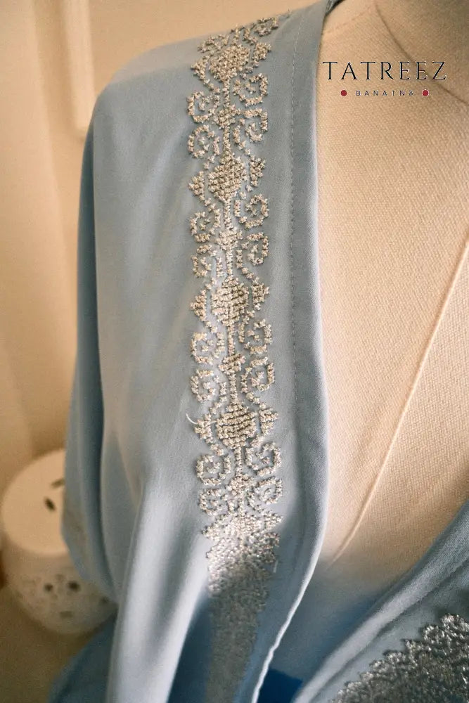 Starry Light Baby Blue Handmade Abaya with Silver Embroidery One size Clothing & Wearables