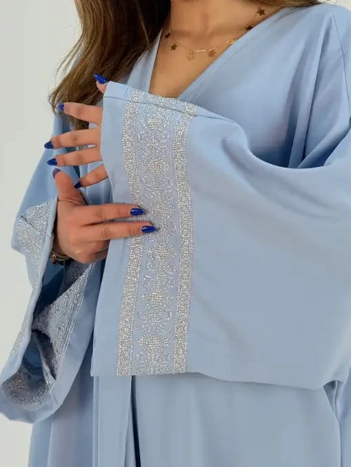 Princess Light Baby Blue Abaya with Silver Handmade Embroidery One size Clothing & Wearables