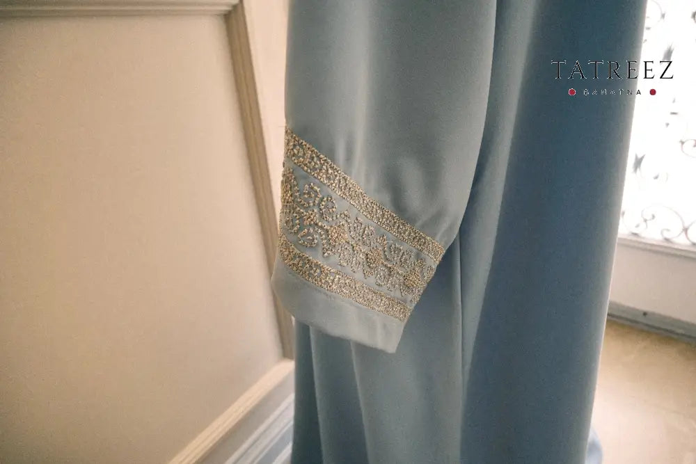 Starry Light Baby Blue Handmade Abaya with Silver Embroidery One size Clothing & Wearables