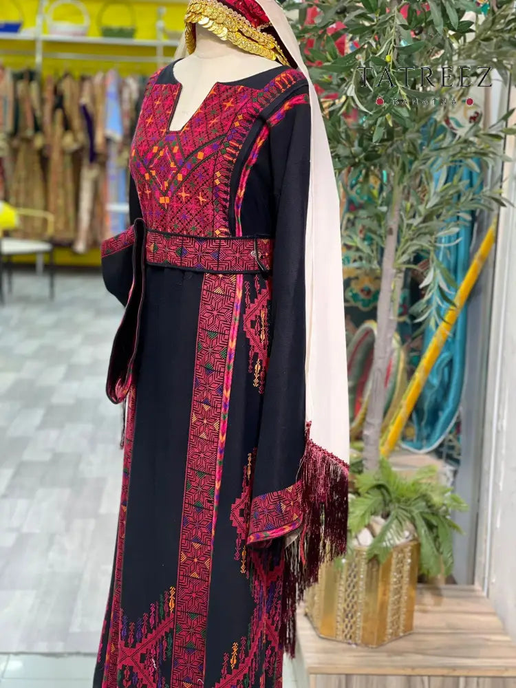 Stunning Handmade Black Thoub with Vibrant Palestinian Embroidery from Yata Al Khalil - One size - Clothing & Wearables