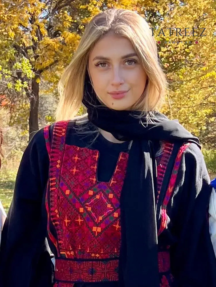 Stunning Handmade Black Thoub with Vibrant Palestinian Embroidery from Yata Al Khalil - One size - Clothing & Wearables
