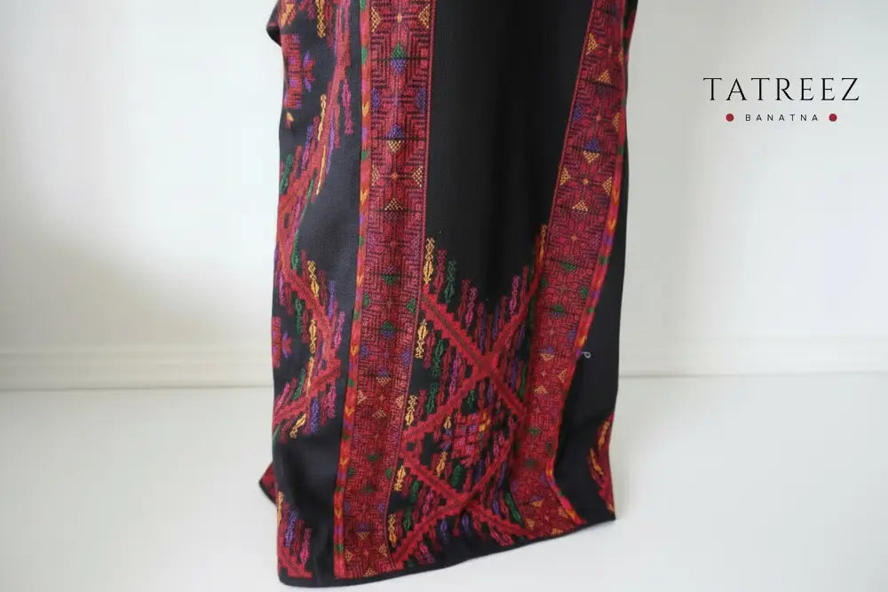 Stunning Handmade Black Thoub with Vibrant Palestinian Embroidery from Yata Al Khalil - One size - Clothing & Wearables