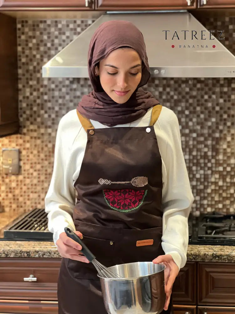 Stylish Brown Apron with Watermelon Design One Size Clothing & Wearables