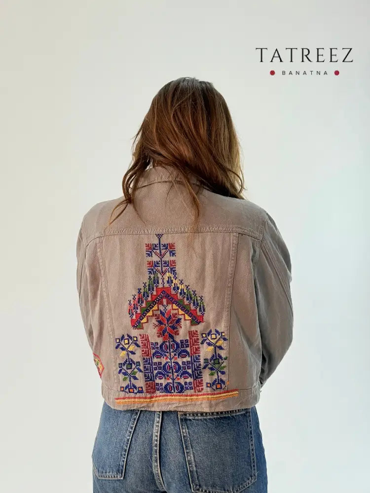 Stylish Grey Jeans Jacket with Unique Embroidery Designs | Handcrafted Beauty Clothing & Wearables