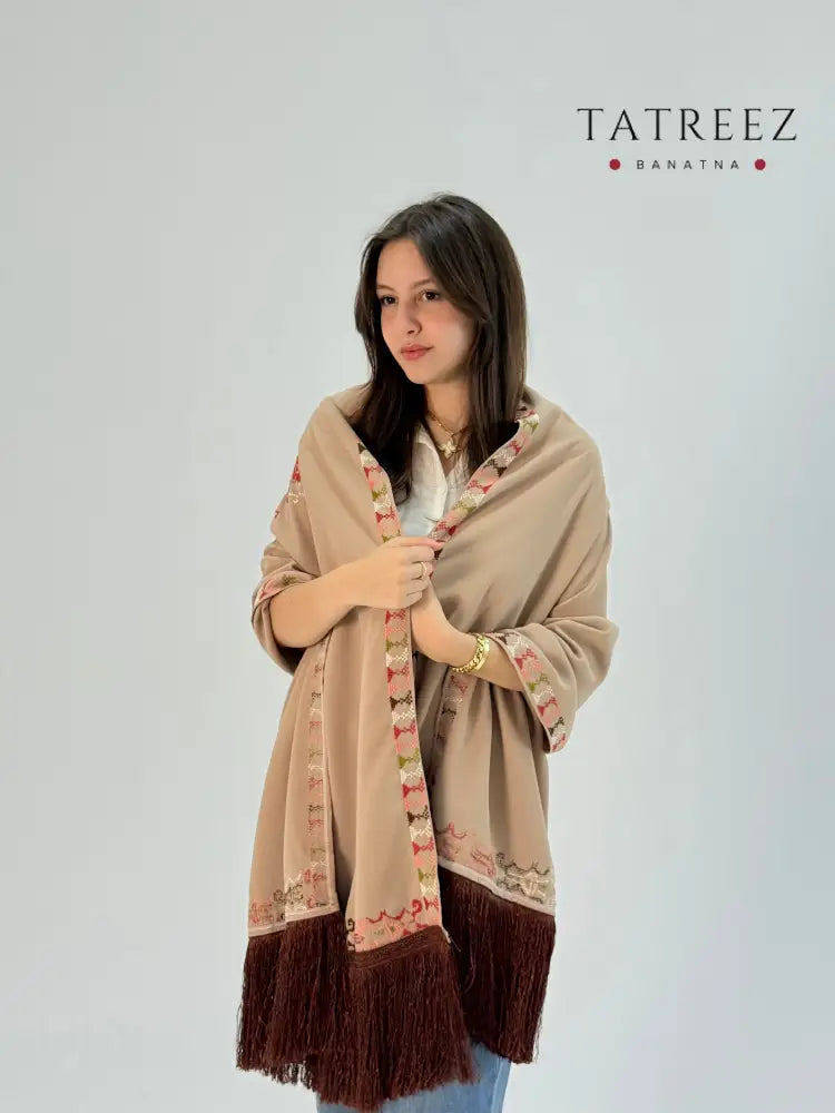 Swan Embroidered Georgette Shawl | Tatreez Banatna Clothing & Wearables