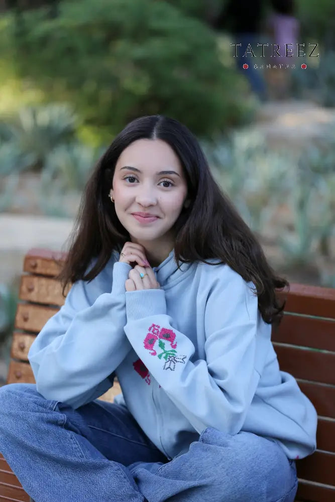 Swan Serenity Hoodie: Trendy Light Blue Handmade Hoodie with Motifs & Swan Bracelet Clothing & Wearables