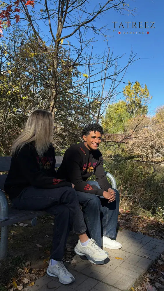 Handmade Embroidered Sweatshirt with Colorful Trees Blending Heritage and Modern Life Clothing & Wearables
