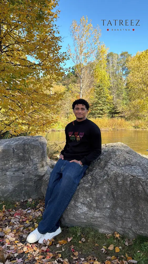 Handmade Embroidered Sweatshirt with Colorful Trees Blending Heritage and Modern Life Clothing & Wearables