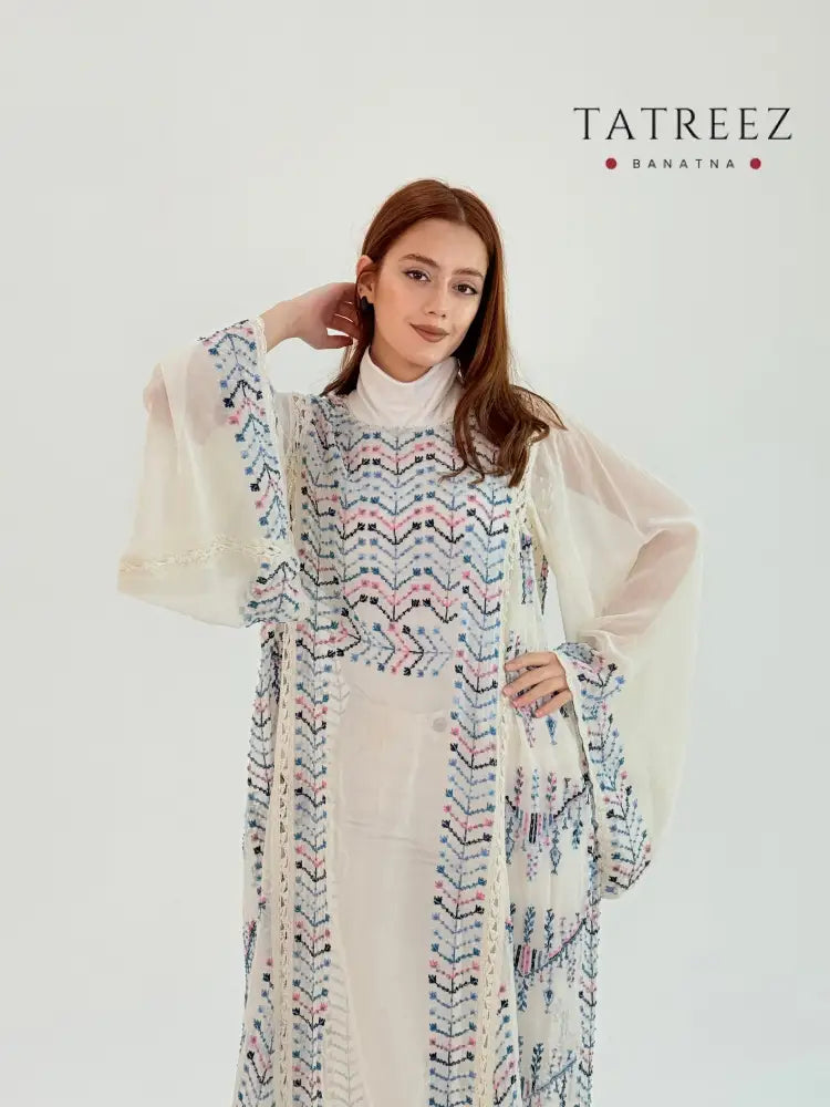 Elegant Handmade Beige Abaya with Exquisite Crochet and Beautiful Embroidery Light Beige Clothing & Wearables