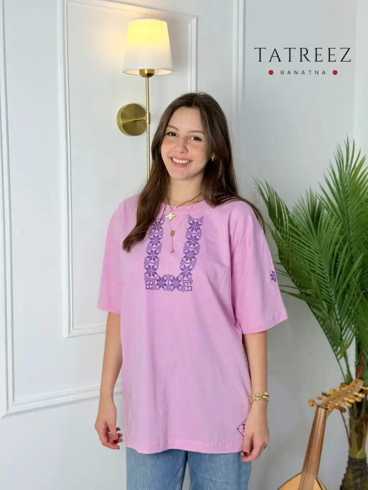 Tatreez U-Shaped Embroidery T-Shirt | Handmade Palestinian Cotton Tee Clothing & Wearables
