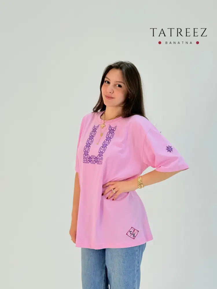 Tatreez U-Shaped Embroidery T-Shirt | Handmade Palestinian Cotton Tee Clothing & Wearables