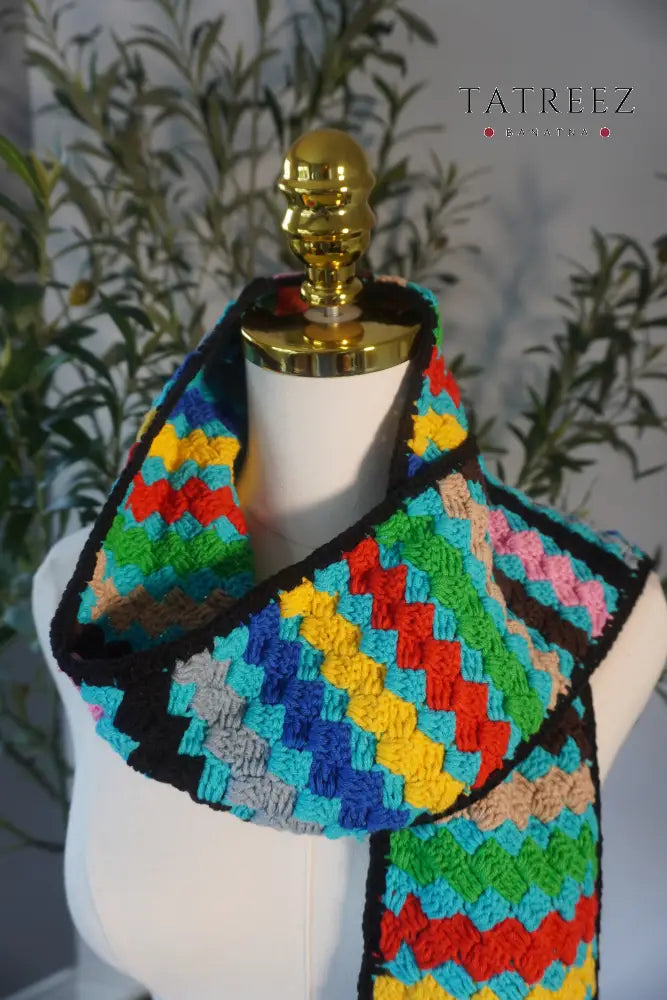 Vibrant Kofea-Style Crochet Shawl – A Colorful Statement Piece Cotton Clothing & Wearables