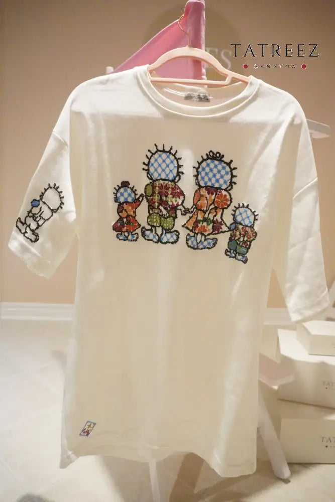 Hand-Embroidered Handhala Over Size T-Shirt -White– Cultural Heritage Wear | Tatreez Banatna Clothing & Wearables