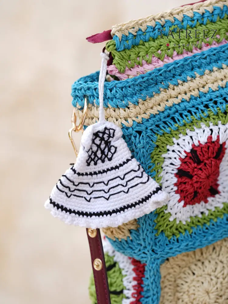 XL Handmade Crochet Watermelon Kufiya Tote Bag | Tatreez Banatna Accessories