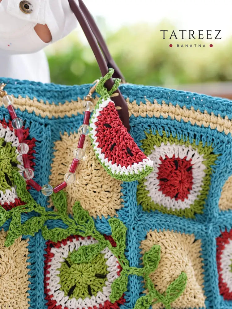 XL Handmade Crochet Watermelon Kufiya Tote Bag | Tatreez Banatna Accessories