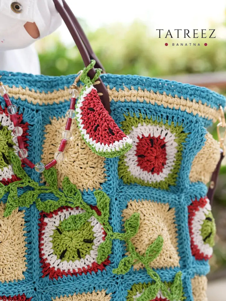 XL Handmade Crochet Watermelon Kufiya Tote Bag | Tatreez Banatna Accessories