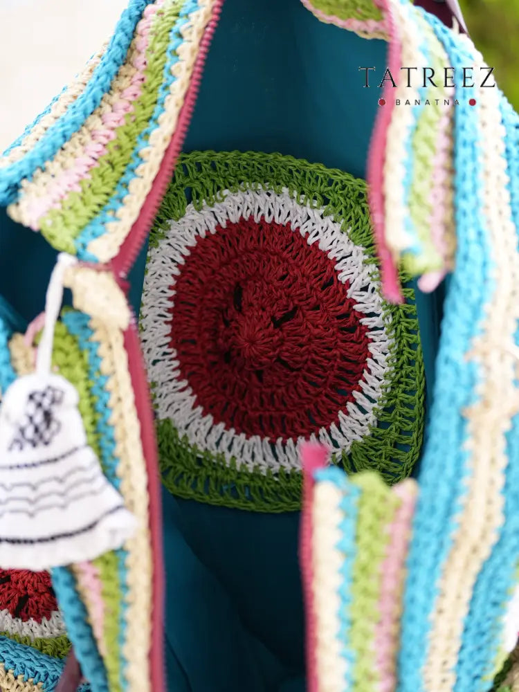 XL Handmade Crochet Watermelon Kufiya Tote Bag | Tatreez Banatna Accessories