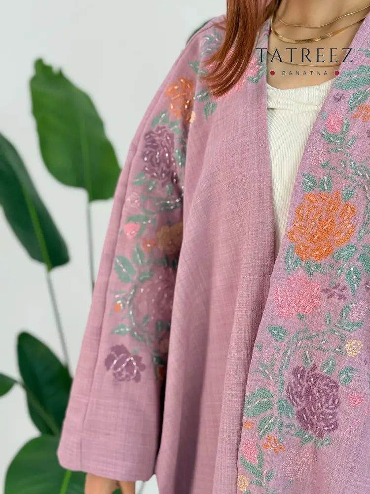 Yasmin - Jasmine: Elegant Handmade Abaya with Floral Embroidery Light pink Clothing & Wearables