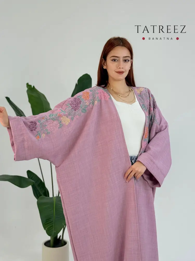 Yasmin - Jasmine: Elegant Handmade Abaya with Floral Embroidery Light pink Clothing & Wearables