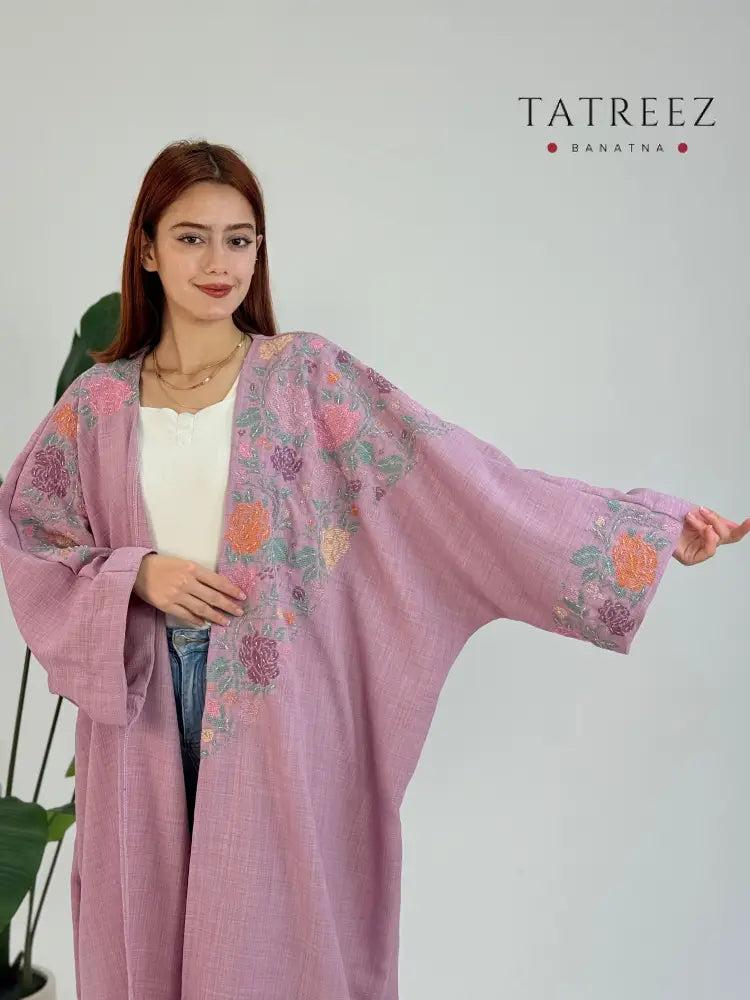 Yasmin - Jasmine: Elegant Handmade Abaya with Floral Embroidery Light pink Clothing & Wearables