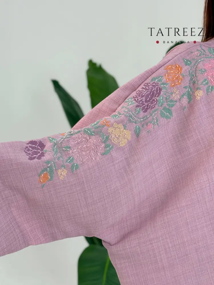 Yasmin - Jasmine: Elegant Handmade Abaya with Floral Embroidery Light pink Clothing & Wearables