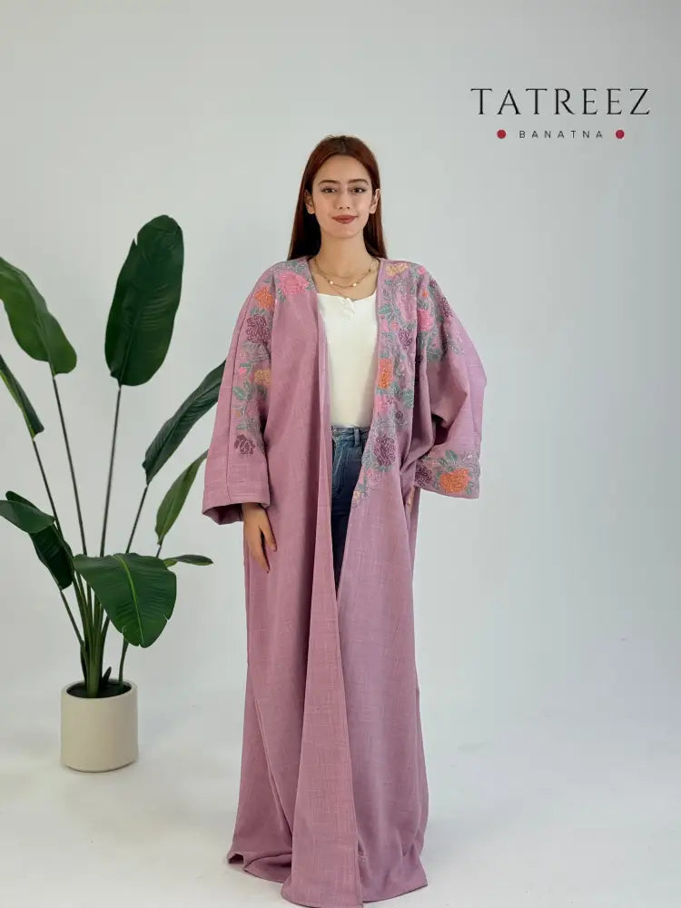 Yasmin - Jasmine: Elegant Handmade Abaya with Floral Embroidery Light pink Clothing & Wearables