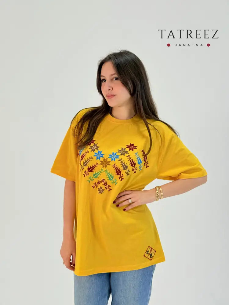 Yellow T-Shirt with Kanaan Star Embroidery | Handmade Palestinian Tee Clothing & Wearables