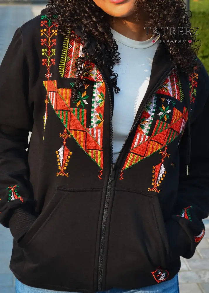 Zahraa - Flowering Vibrant Zipper Hoodie | Sanabel Embroidery & Modern Elegance Clothing & Wearables
